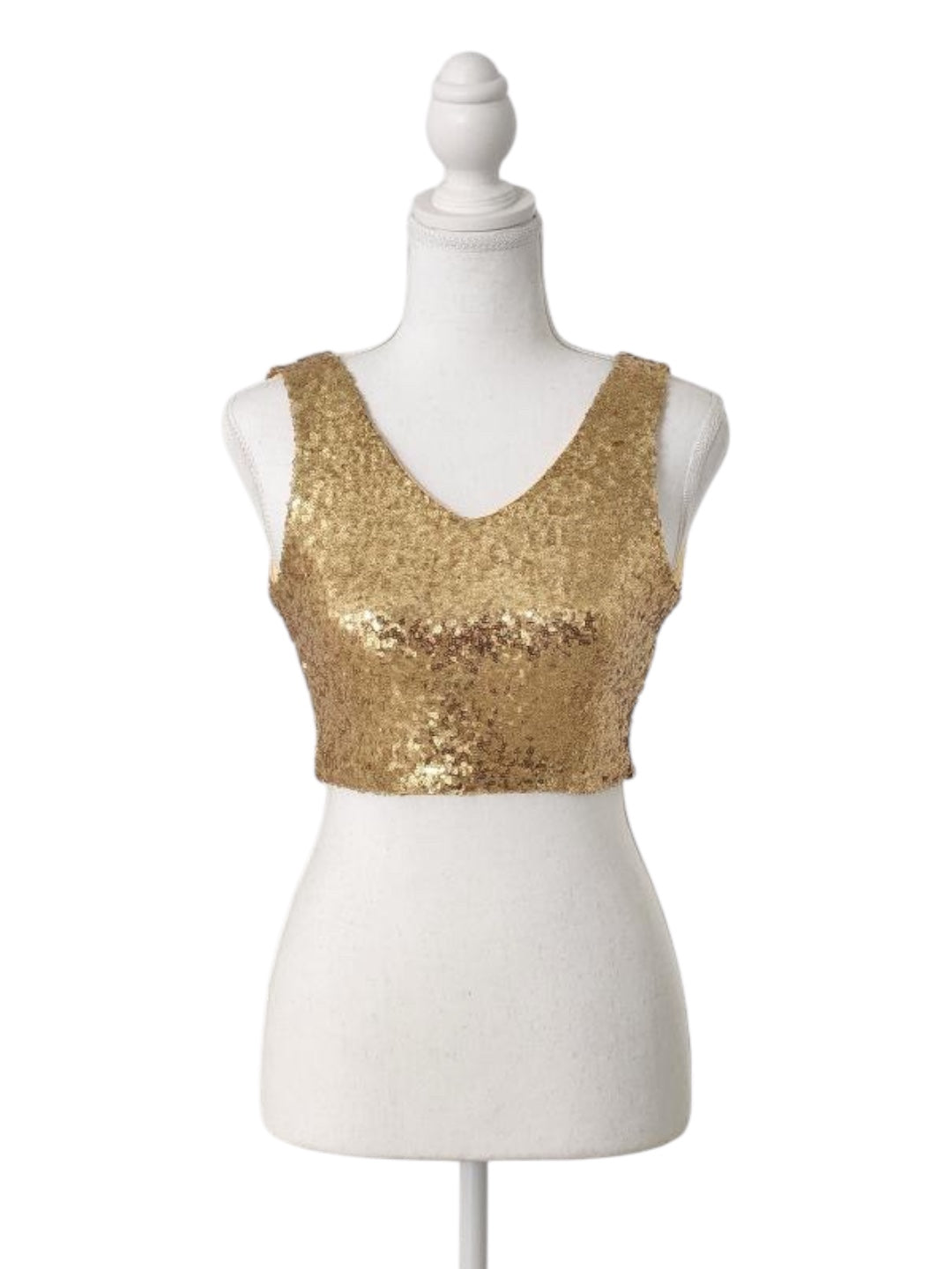Light Gold Sleeveless Sequin Crop Top