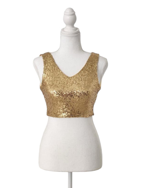 Light Gold Sleeveless Sequin Crop Top