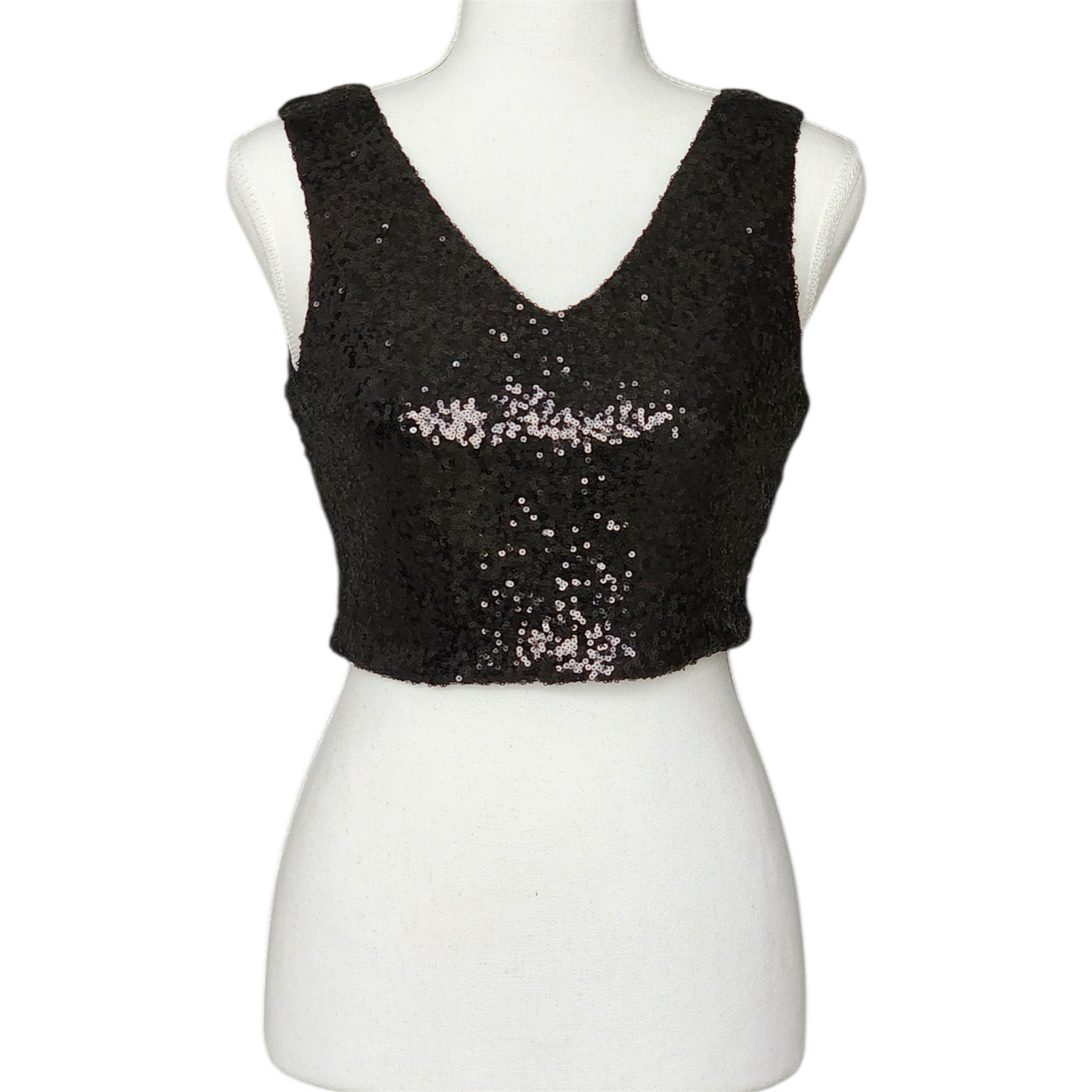 Black Sleeveless Sequin Crop Top