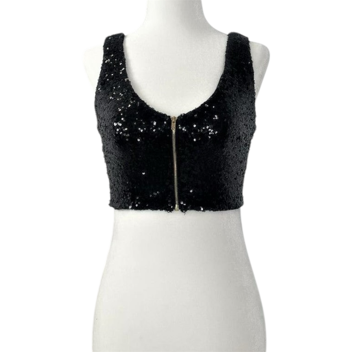 Black Sleeveless Sequin Crop Top