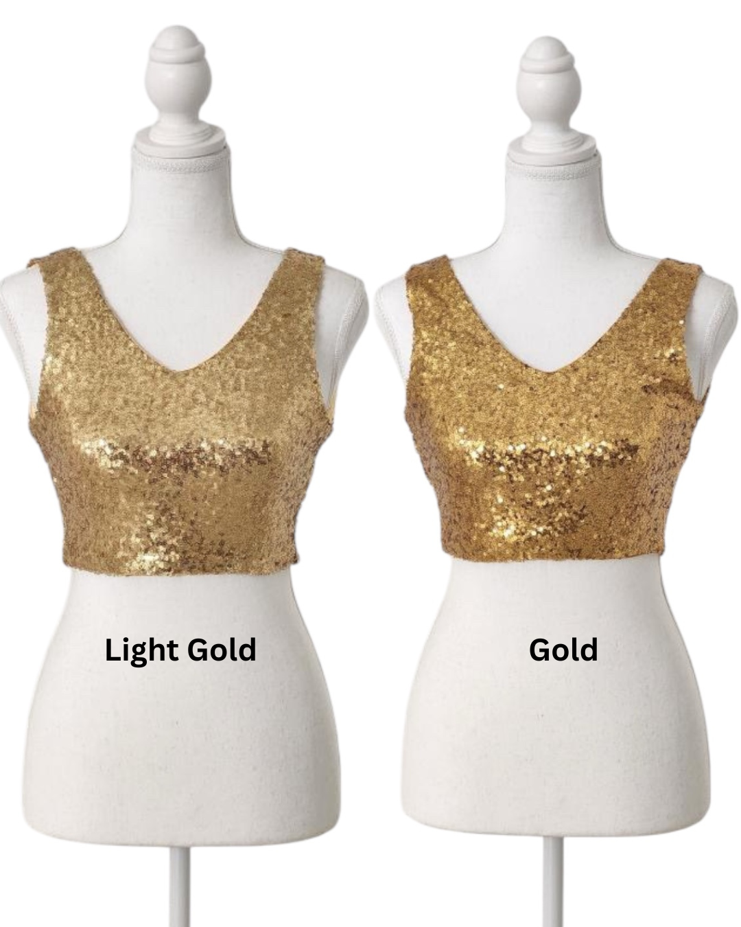 Light Gold Sleeveless Sequin Crop Top