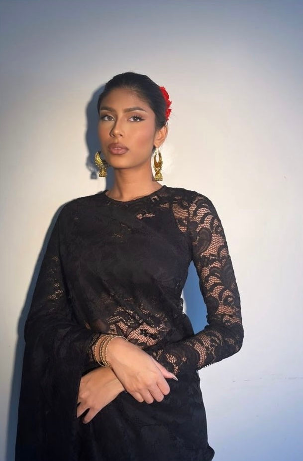 Black Long Sleeve Lace Crop Top